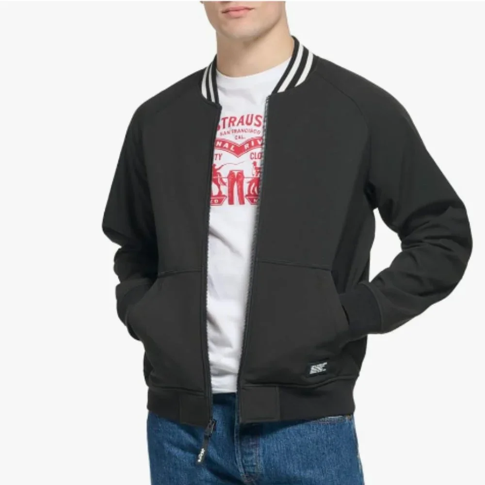 NWT Levi's Men's Softshell Varsity Bomber Jacket Black Large